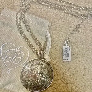 Brighton Silver Love Pendant Necklace with double chain NWT